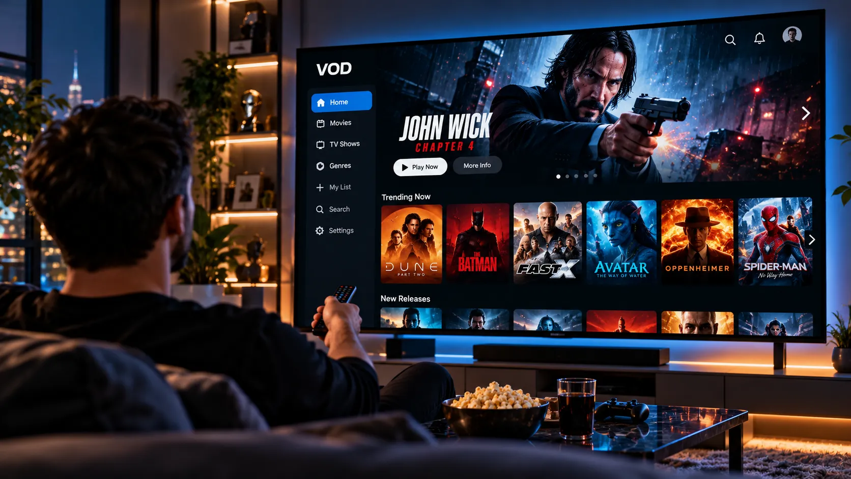Smart-TV zeigt deutsche Senderübersicht über IPTV-Streaming im Wohnzimmer