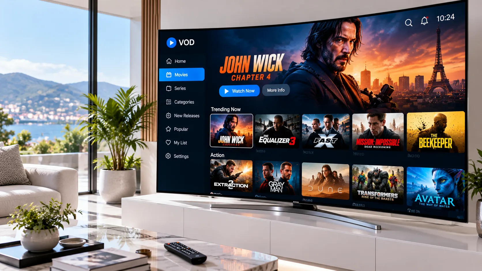Netzwerk-Diagramm mit Router, Ethernet-Switch und IPTV-Streaming-Gerät für optimale Verbindung